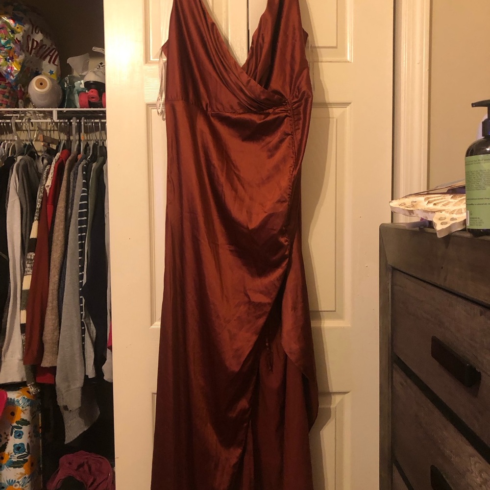 Elegant Rust Satin Gown